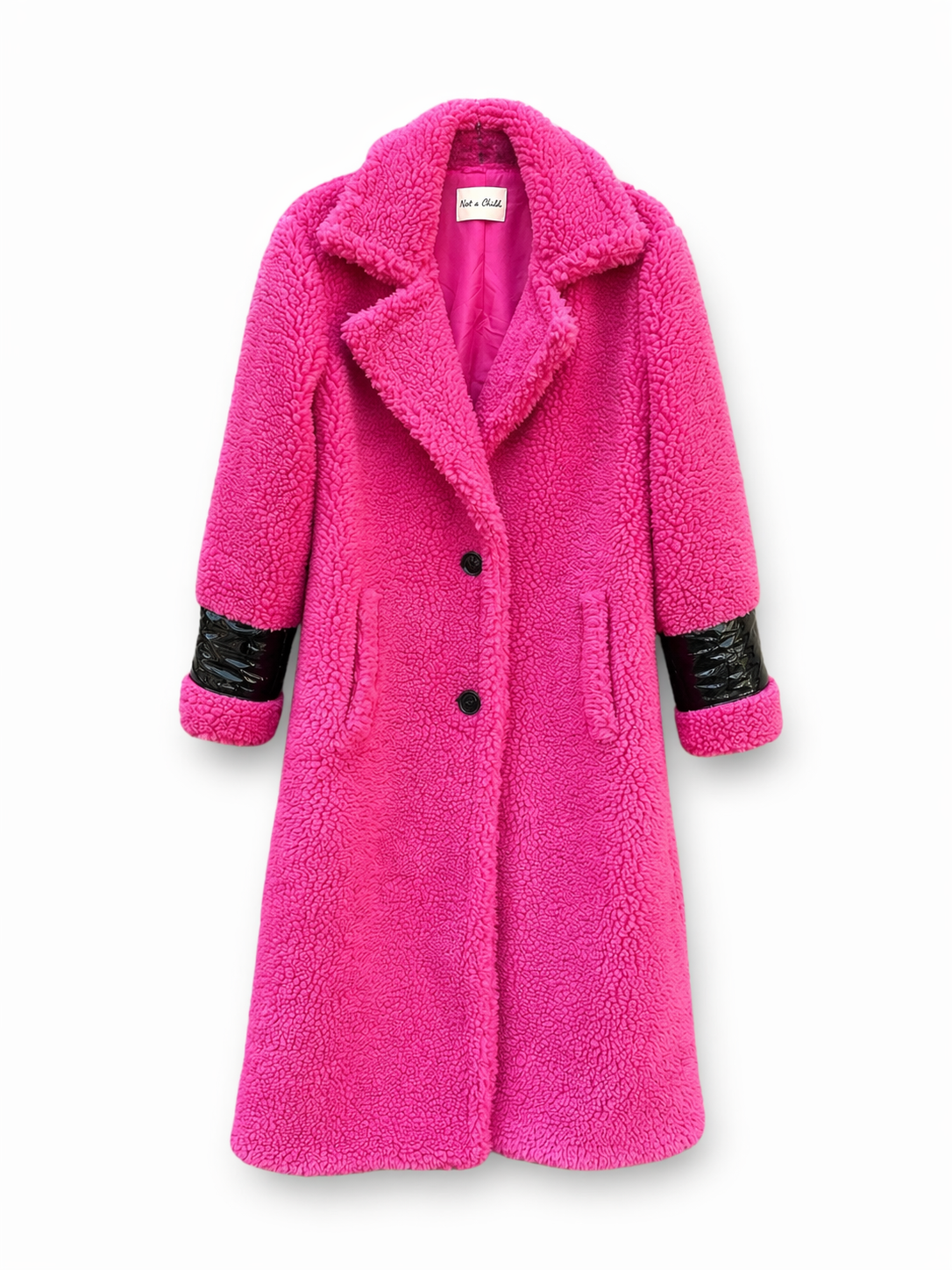 Cyclamen coat with patent leather trims